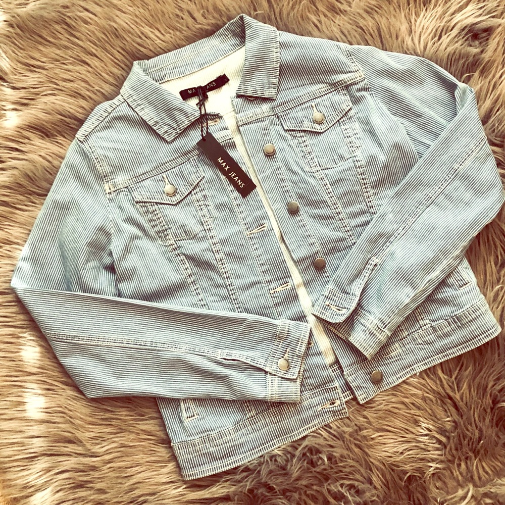 NWT Max Jeans Railroad-Striped Denim Jacket (S) - Picture 2 of 8